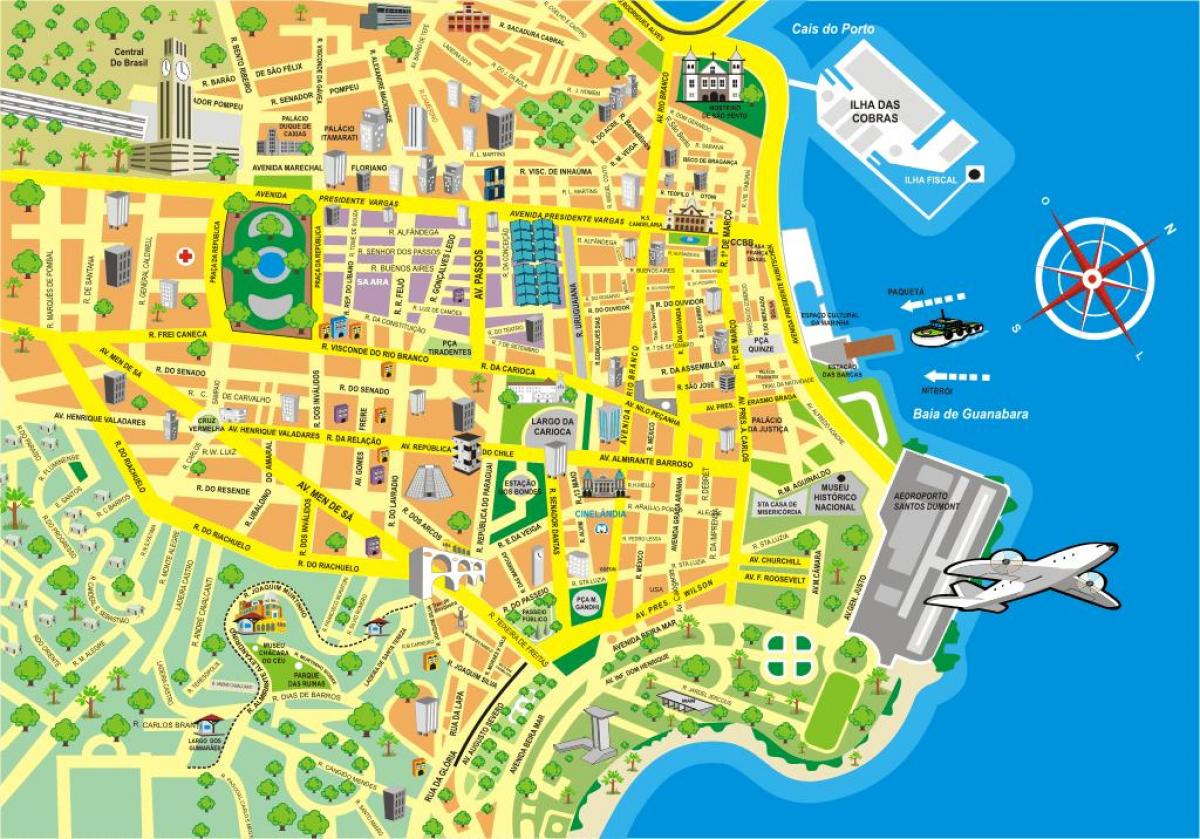 Žemėlapis lankytinų vietų Rio de Žaneiras