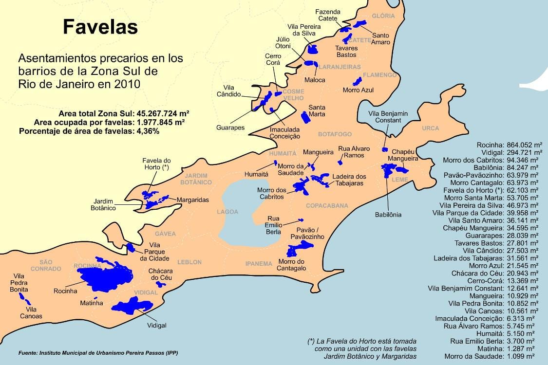 Žemėlapis favelas Pietų zona Rio de Žaneiras