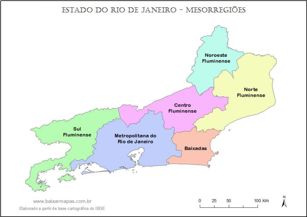 Žemėlapis mesoregions Rio de Žaneiras