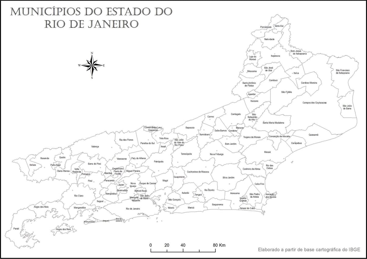 Žemėlapis Rio de Žaneiras juoda ir balta