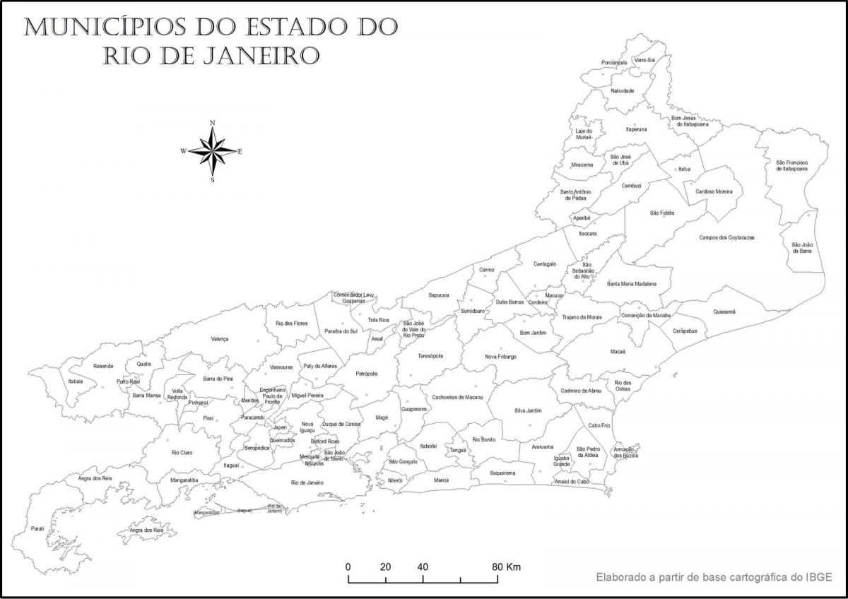 Žemėlapis Rio de Žaneiras juoda ir balta