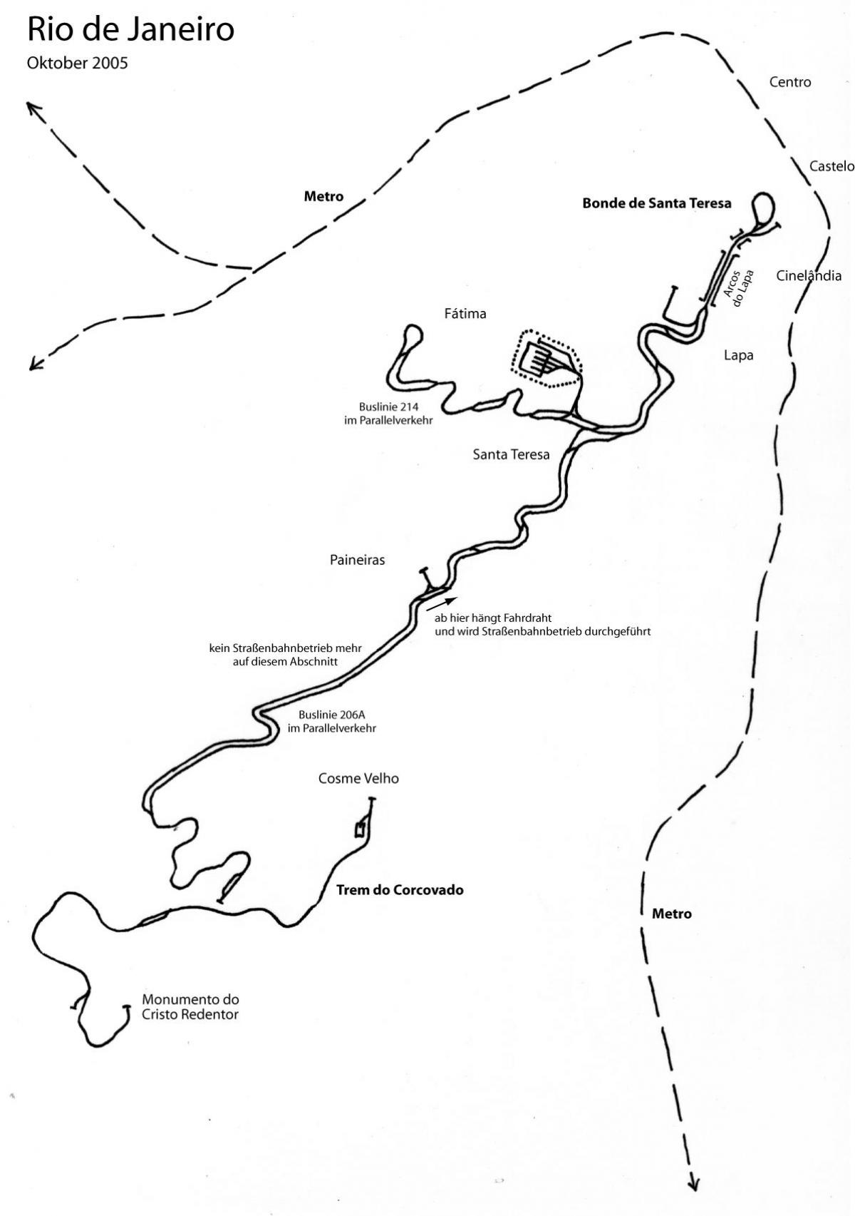 Žemėlapis Santa Teresa tramvajų Linijos 1