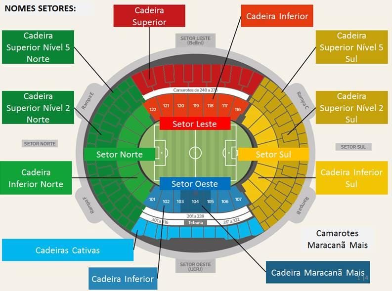 Žemėlapis stadionas Maracanã secteurs