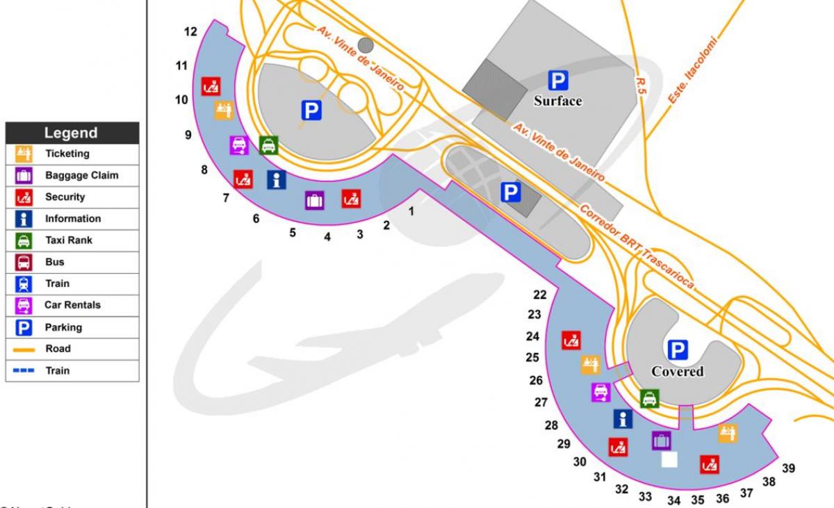Žemėlapis Tarptautinį oro uostą Rio de Žaneire