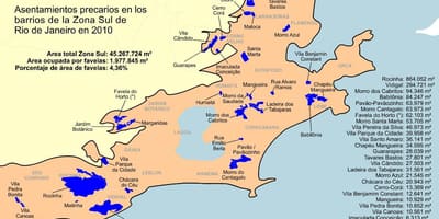 Žemėlapis favelas Pietų zona Rio de Žaneiras