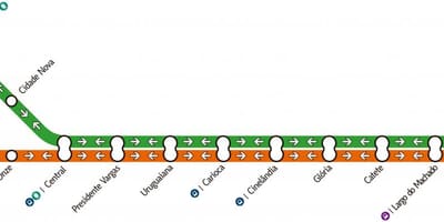 Žemėlapis Rio de Žaneiras metro Linijos 1-2-3